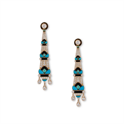 Earrings Earrings in Yellow Gold containing Black onyx, Other, Multi-gemstone, Diamond, Turquoise 421660