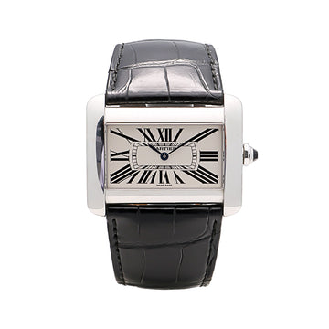 Cartier Tank Divan XL Watch Steel Case Black Strap 38 x 30mm