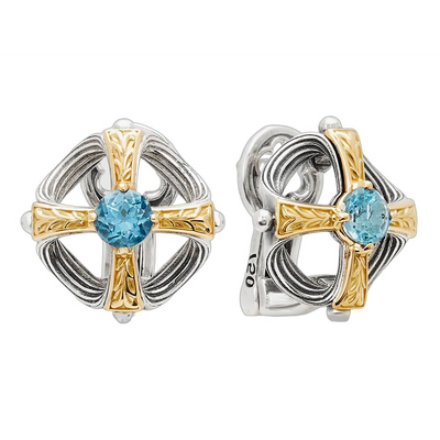 Konstantino Earrings in Mixed Metals containing Blue topaz  SKMK3209-517-CUT