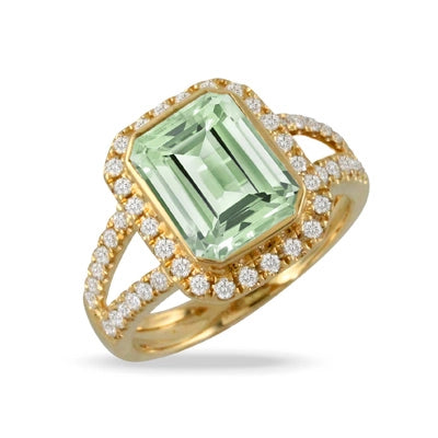 Doves Rings in Yellow Gold containing Green amethyst, Multi-gemstone, Diamond R10102GAM