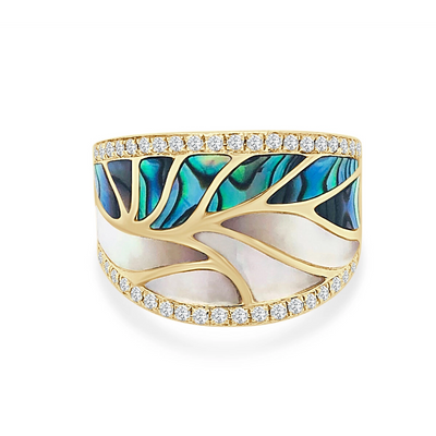 Frederic Sage Rings in Yellow Gold containing Mother of pearl, Other, Multi-gemstone, Diamond R1678NAW-4-YWAL