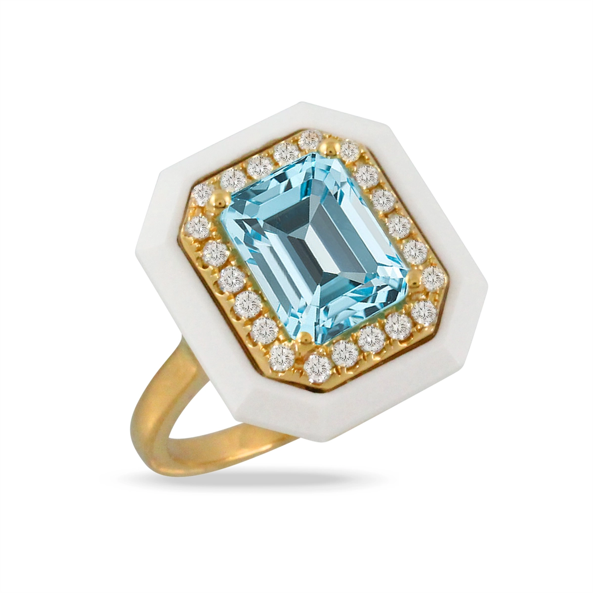 Doves Rings in Yellow Gold containing Blue topaz , Other, Multi-gemstone, Diamond R9254WABT-1