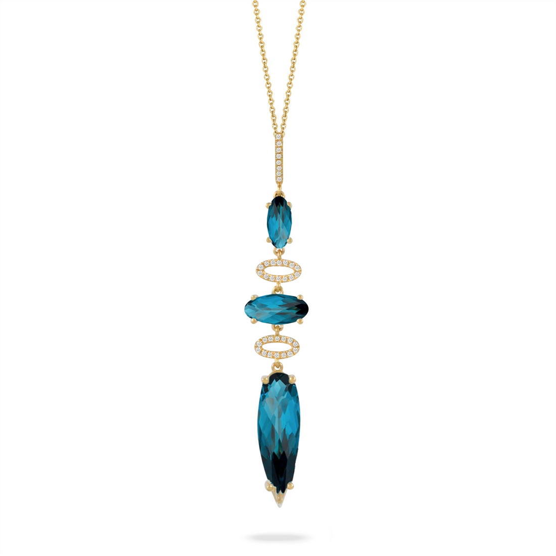 Doves Pendants in Yellow Gold containing London blue topaz, Multi-gemstone, Diamond P9113LBT-Y