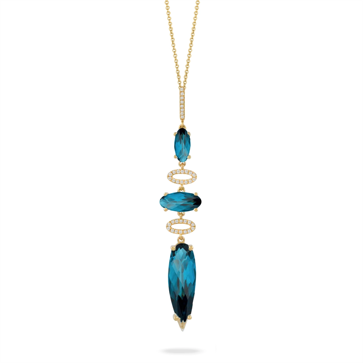 Doves Pendants in Yellow Gold containing London blue topaz, Multi-gemstone, Diamond P9113LBT-Y