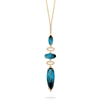 Doves Pendants in Yellow Gold containing London blue topaz, Multi-gemstone, Diamond P9113LBT-Y
