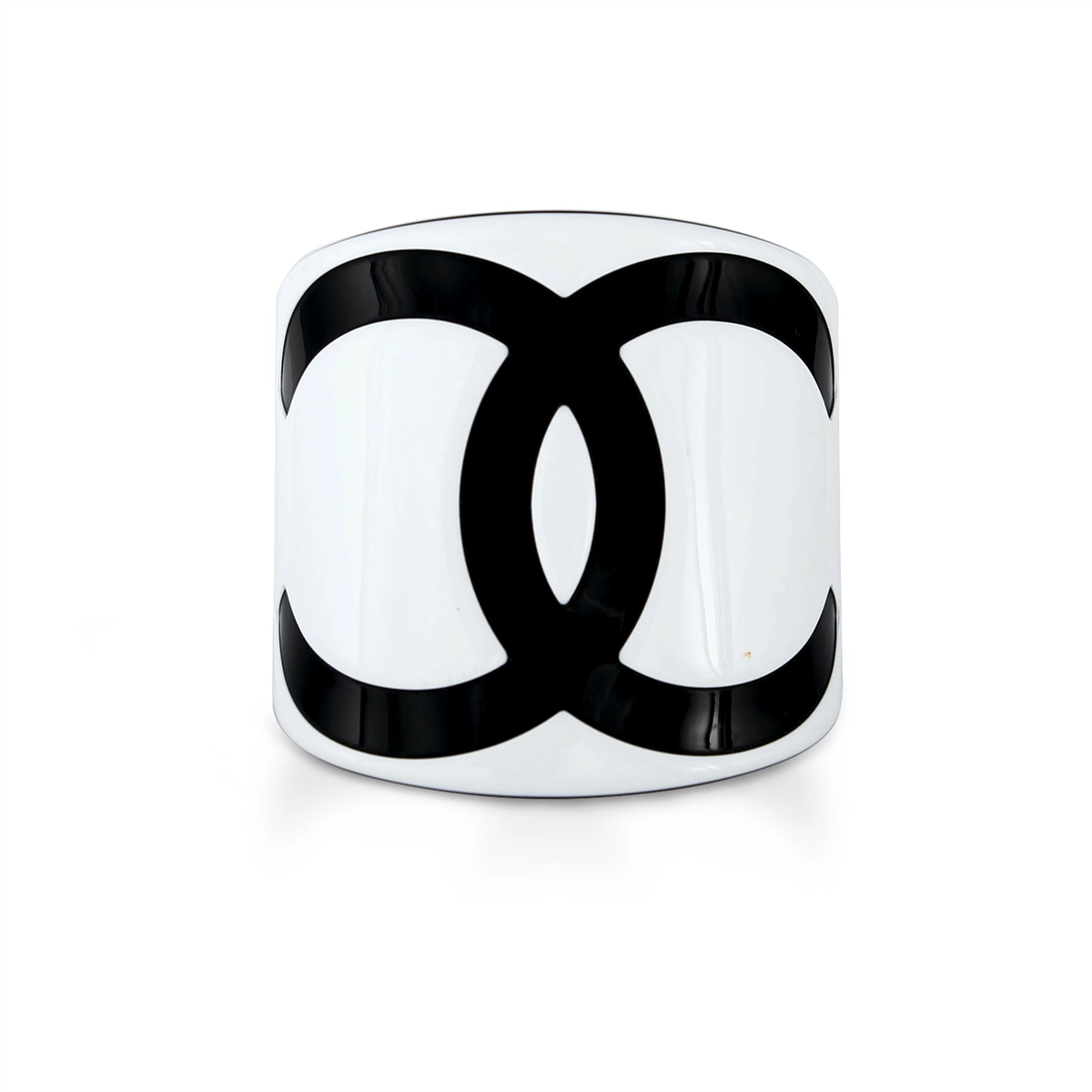 Chanel White and Black Resin CC Wide Cuff Bracelet (Estate