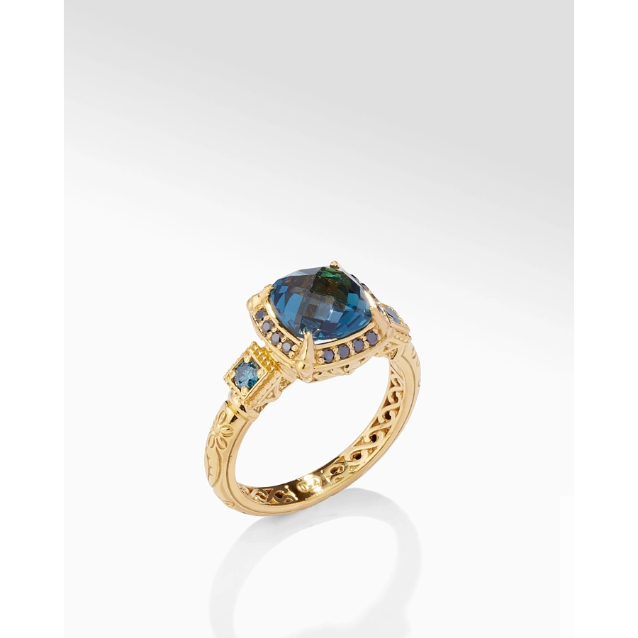 Konstantino Rings in Yellow Gold containing London blue topaz, Black diamond, Other, Multi-gemstone, Diamond DMK01194-18KT-614