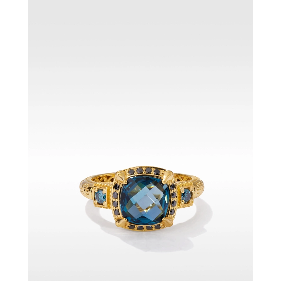 Konstantino Rings in Yellow Gold containing London blue topaz, Black diamond, Other, Multi-gemstone, Diamond DMK01194-18KT-614