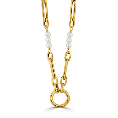 Doves Necklaces in Yellow Gold containing Pearl PAPER-PEARL-1-18-C