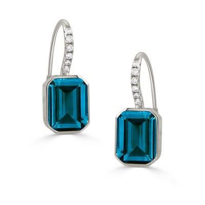 Doves Earrings in White Gold containing London blue topaz, Multi-gemstone, Diamond E10611LBT