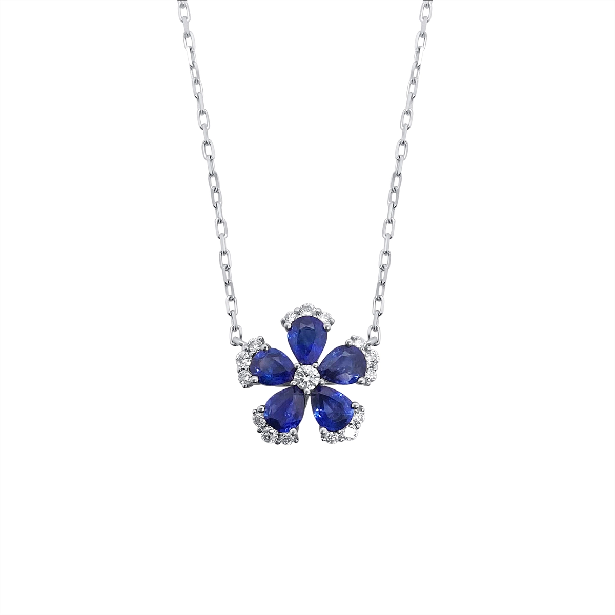 Frederic Sage Necklaces in White Gold containing Multi-gemstone, Diamond, Sapphire P3969SA-4-W