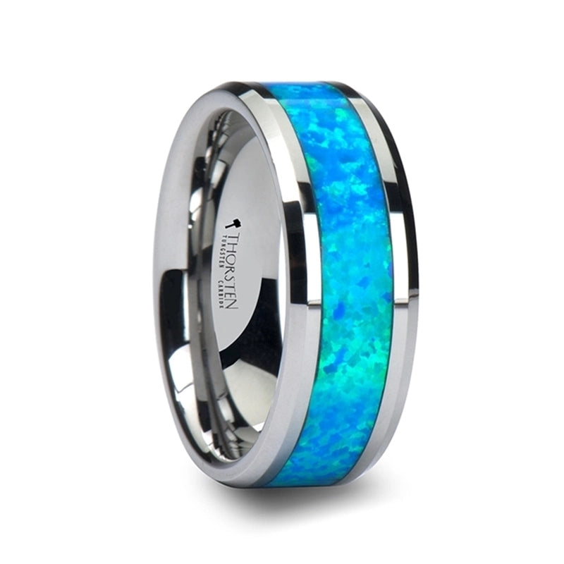Mens Bands Wedding Rings in Alternative Metals containing Opal 435174