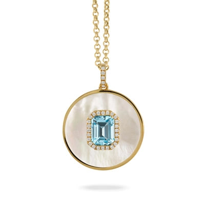 csv_image Doves Pendant in Yellow Gold containing Blue topaz , Mother of pearl, Multi-gemstone, Diamond P10613WMPBT