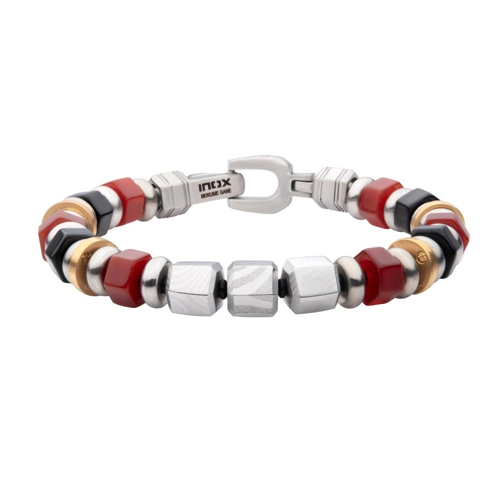 Inox Bracelets in Alternative Metals containing Black onyx, Other, Multi-gemstone DMSBSD04-850