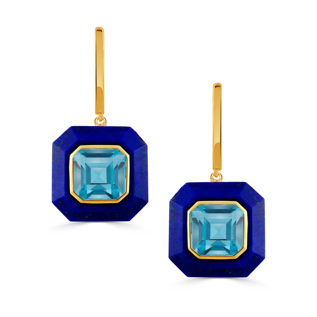 Doves Earrings in Yellow Gold containing Blue topaz , Lapis, Multi-gemstone E9176LPBT