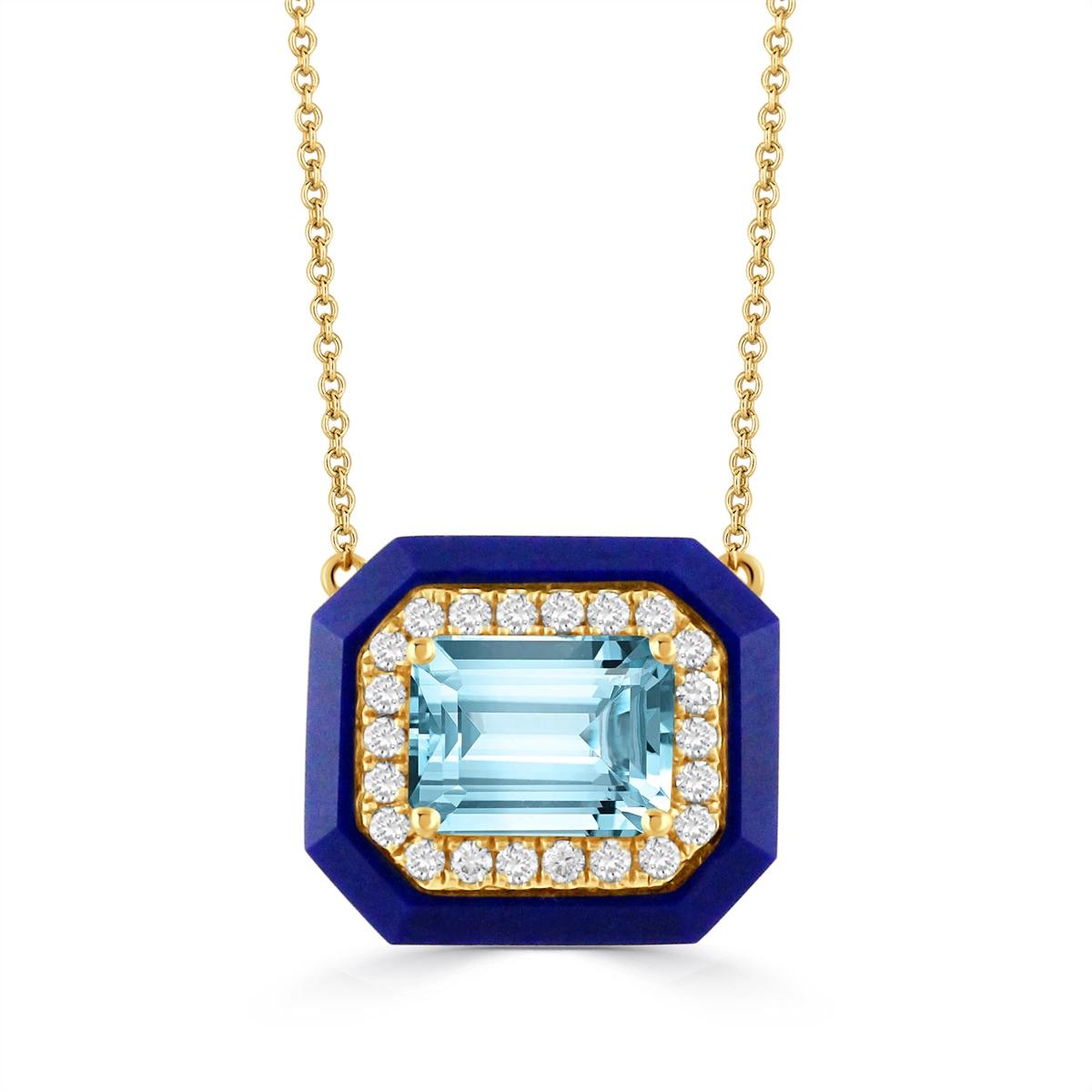 Doves Necklaces in Yellow Gold containing Blue topaz , Lapis, Multi-gemstone, Diamond N9254LPBT