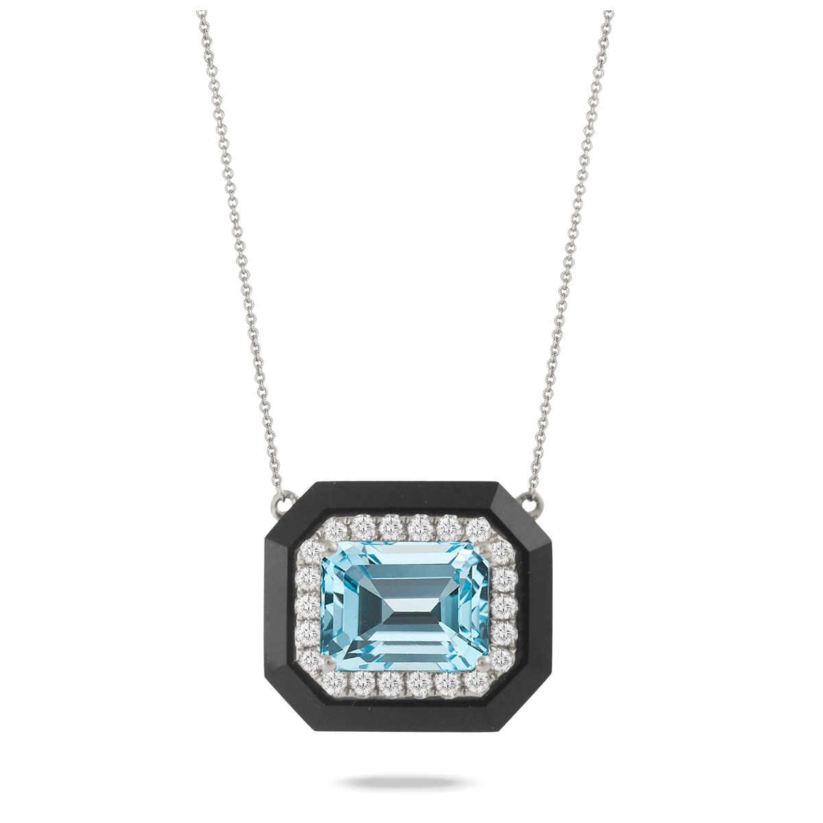 Doves Necklaces in White Gold containing Blue topaz , Black onyx, Multi-gemstone, Diamond N9254BOBT