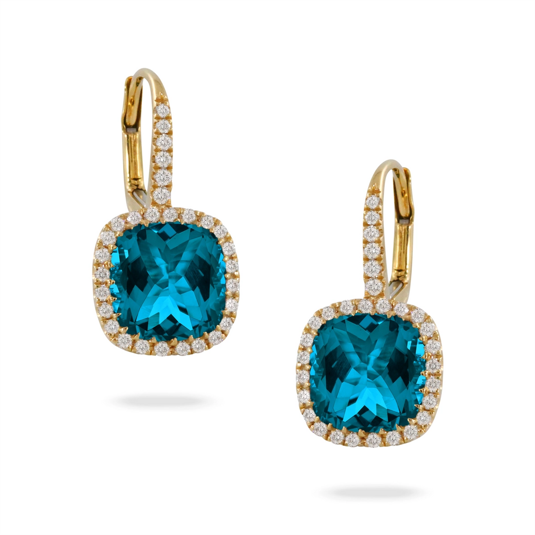 Doves Earrings in Yellow Gold containing London blue topaz, Multi-gemstone, Diamond E8525LBT-Y