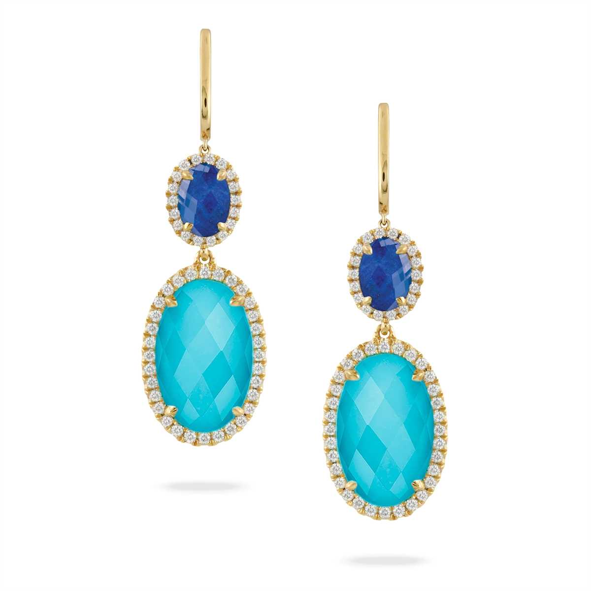 Doves Earrings in Yellow Gold containing Lapis, Quartz, Multi-gemstone, Diamond, Turquoise E6273LPTQ-1