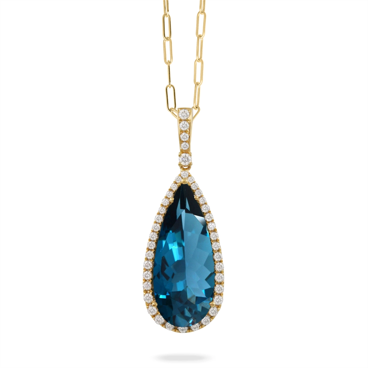 Doves Pendants in Yellow Gold containing London blue topaz, Multi-gemstone, Diamond P7903LBT-Y