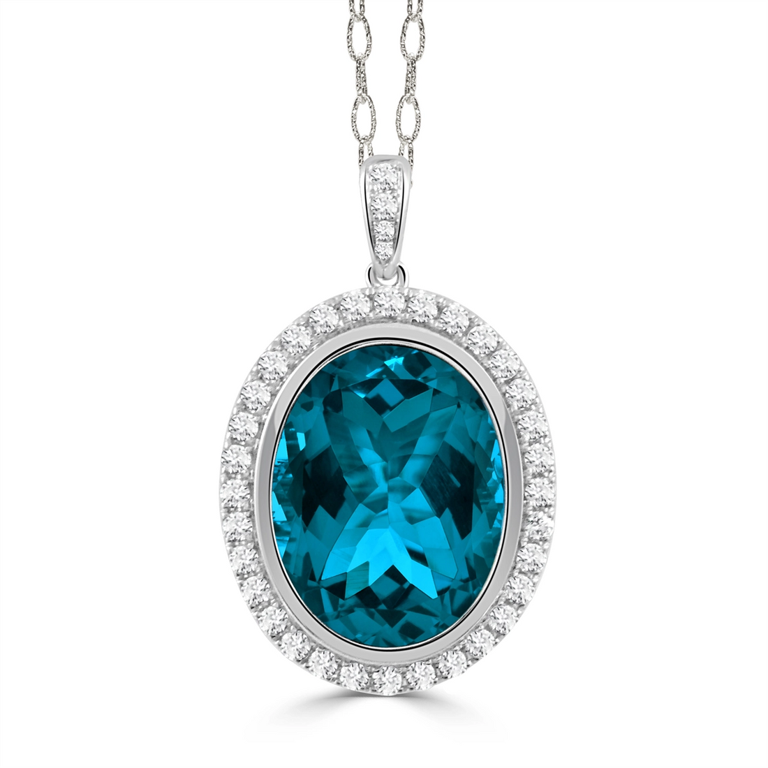 Doves Pendants in White Gold containing London blue topaz, Multi-gemstone, Diamond P11228LBT