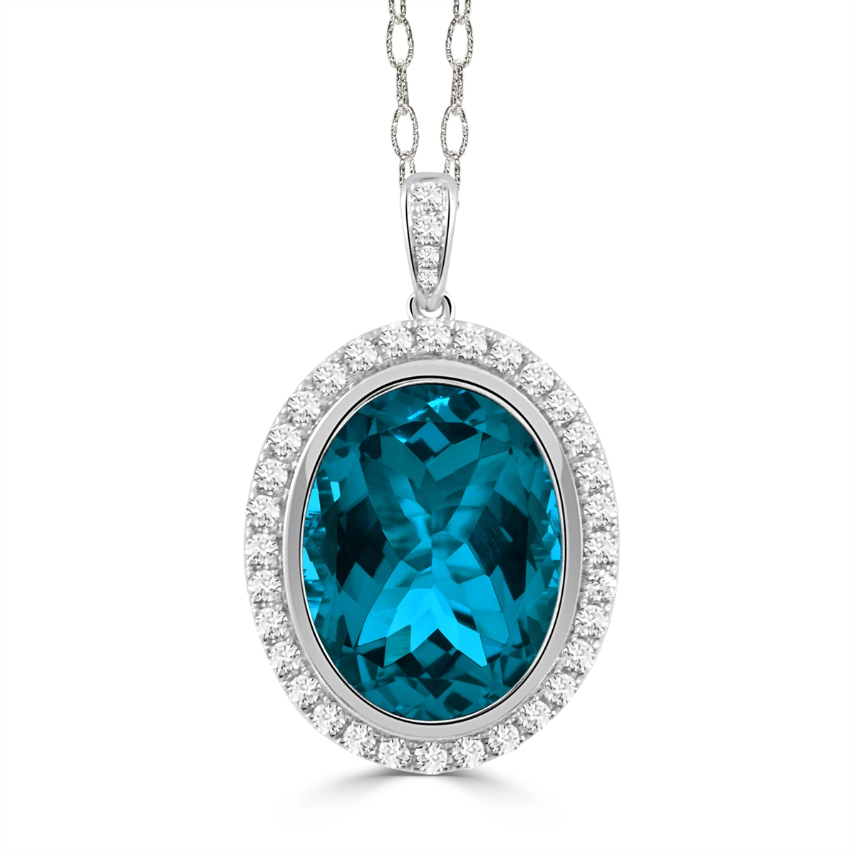 Doves Pendants in White Gold containing London blue topaz, Multi-gemstone, Diamond P11228LBT