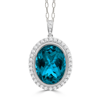 Doves Pendants in White Gold containing London blue topaz, Multi-gemstone, Diamond P11228LBT