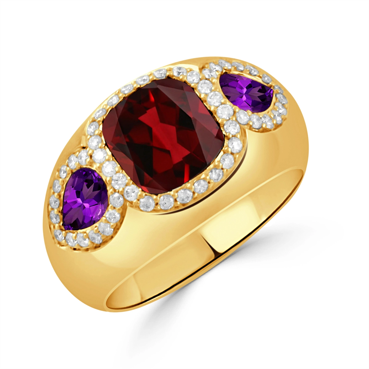 Doves Rings in Yellow Gold containing Amethyst, Garnet, Multi-gemstone, Diamond R11176AMGT