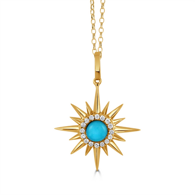 Doves Pendants in Yellow Gold containing Quartz, Multi-gemstone, Diamond, Turquoise P10286TQ-Y