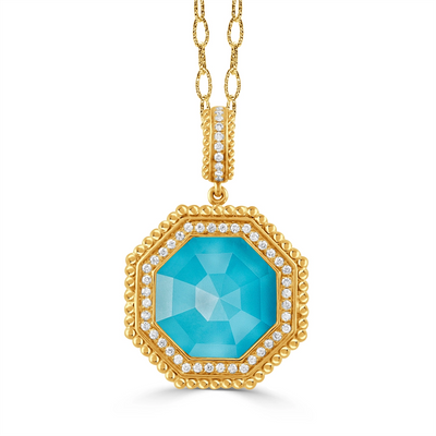 Doves Pendants in Yellow Gold containing Quartz, Multi-gemstone, Diamond, Turquoise P11102TQ-Y