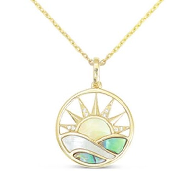 Frederic Sage Necklaces in Yellow Gold containing Mother of pearl, Other, Multi-gemstone, Diamond P3766AYW-4-YAM