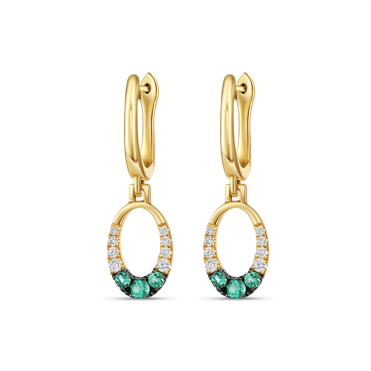 Frederic Sage Earrings in Yellow Gold containing Multi-gemstone, Diamond, Emerald E2083-4-EMY