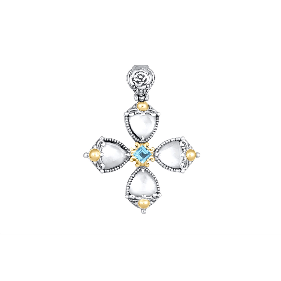 Konstantino Pendants in Mixed Metals containing Blue topaz , Mother of pearl, Quartz, Multi-gemstone STMK7002-464