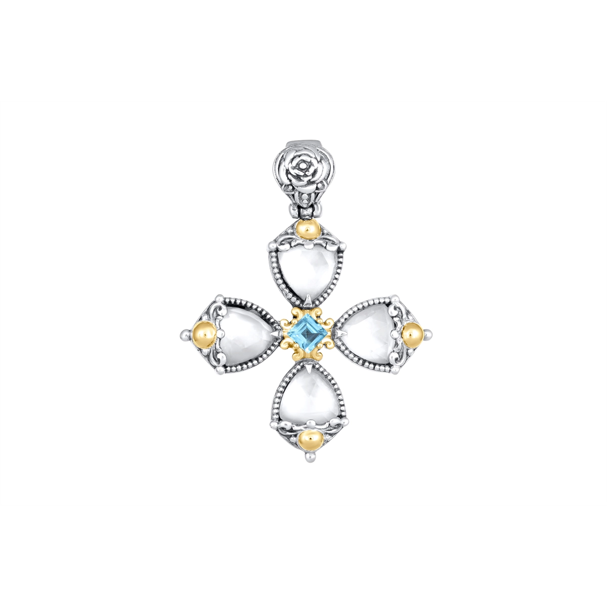 Konstantino Pendants in Mixed Metals containing Blue topaz , Mother of pearl, Quartz, Multi-gemstone STMK7002-464