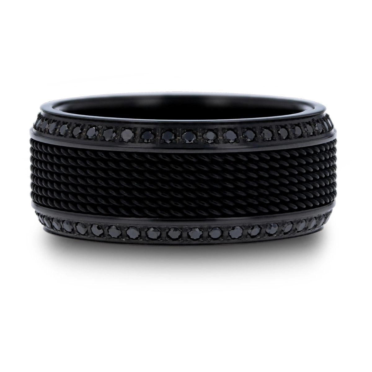 Mens Bands Wedding Rings in Alternative Metals containing Black diamond T1573-CBDBT-10MM-11