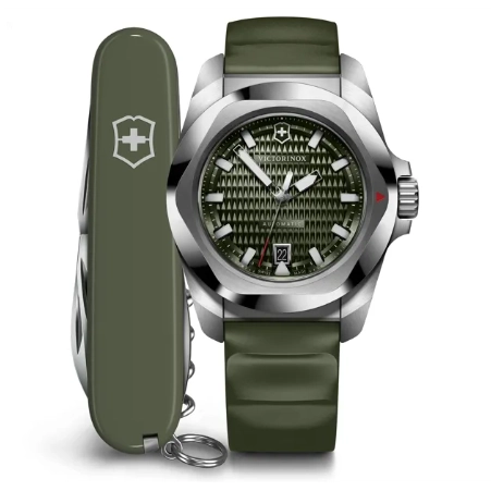 Victorinox オリーブグリーン 時計 200m防水 Victorinox I.N.O.X. 41mm Watch Green Dial Comes with Pocket Knife