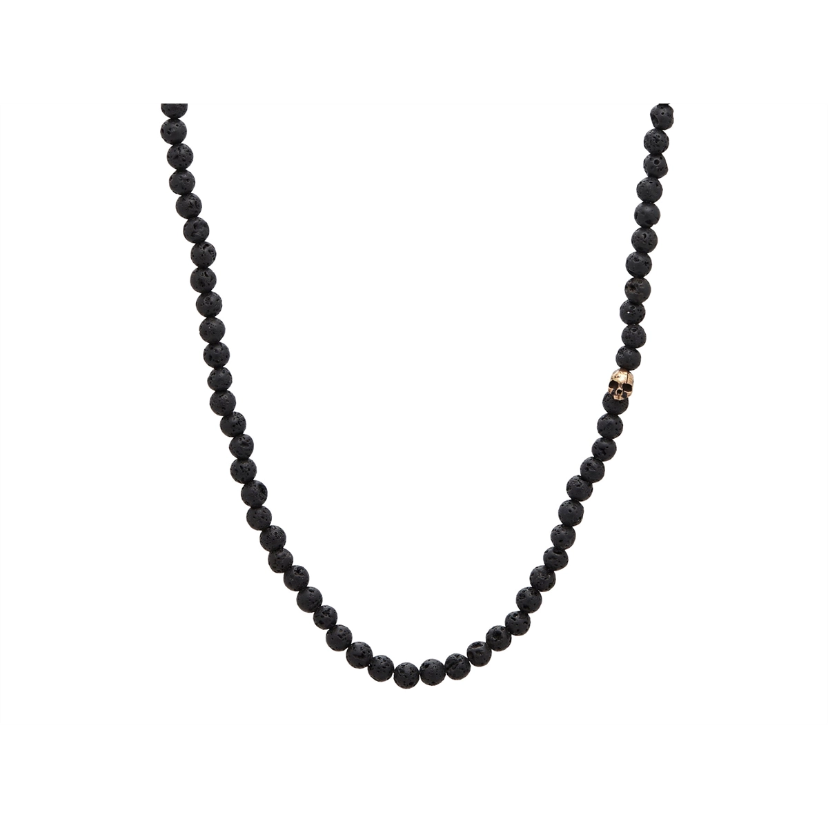 Brass Skull Bead and 4mm Lava Bead Small Necklace, 24 inch Meierotto