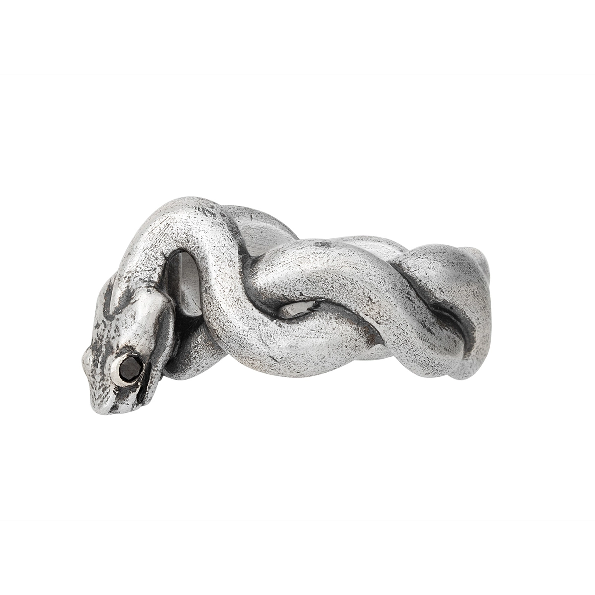 Sterling Silver Snake Ring with Black Diamond Eyes Meierotto Jewelers