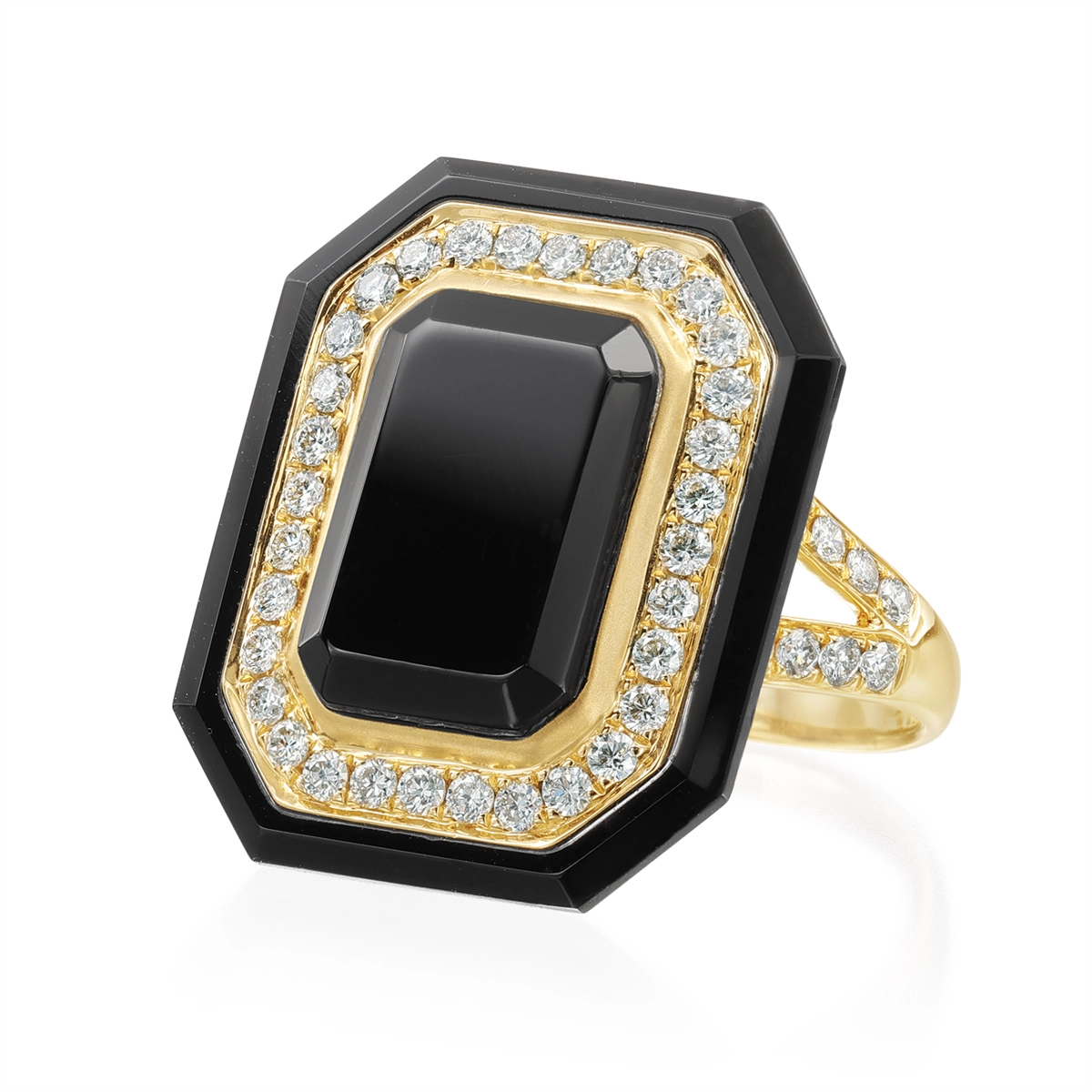 Doves Rings in Yellow Gold containing Black onyx, Multi-gemstone, Diamond R9132BO