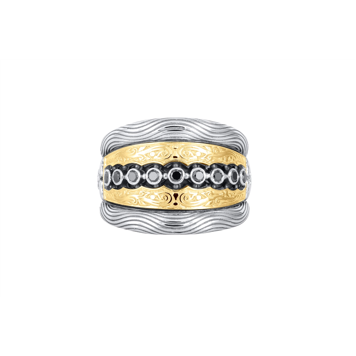 Konstantino Rings in Mixed Metals containing Black diamond DMK2172-110-S7