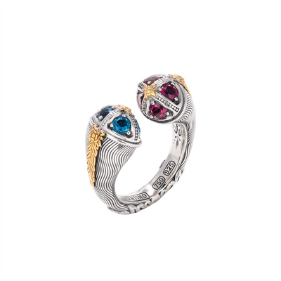 Konstantino Rings in Mixed Metals containing London blue topaz, Garnet, Multi-gemstone DMK2179-595 S7