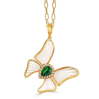 Doves Pendants in Yellow Gold containing Mother of pearl, Other, Diamond P11837TSMP