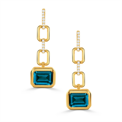 Doves Earrings in Yellow Gold containing London blue topaz, Multi-gemstone, Diamond E11162LBT-Y