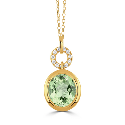 Doves Pendants in Yellow Gold containing Green amethyst, Multi-gemstone, Diamond P10773GAM