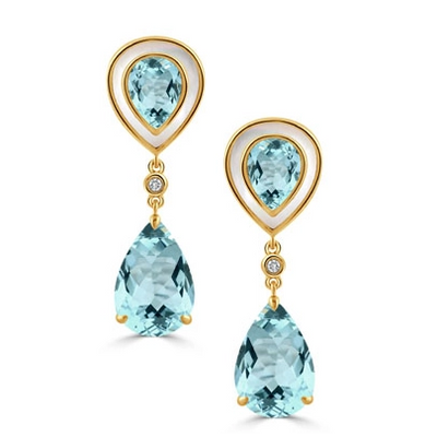 Doves Earrings in Yellow Gold containing Blue topaz , Mother of pearl, Diamond E11844WMPBT
