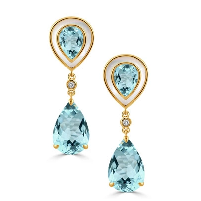Doves Earrings in Yellow Gold containing Blue topaz , Mother of pearl, Diamond E11844WMPBT