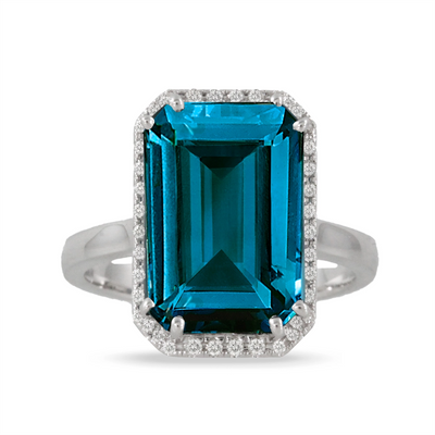 Doves Rings in White Gold containing London blue topaz, Multi-gemstone, Diamond R8383LBT-1