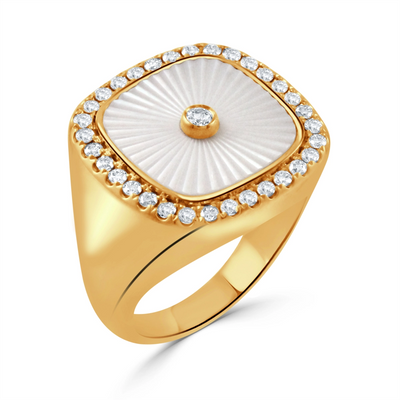 Doves Rings in Yellow Gold containing Mother of pearl, Multi-gemstone, Diamond R11834WMP