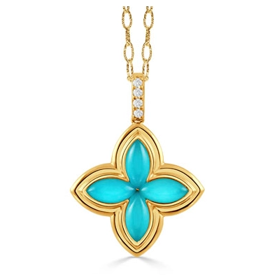 Doves Pendants in Yellow Gold containing Quartz, Diamond, Turquoise P11754TQ-Y