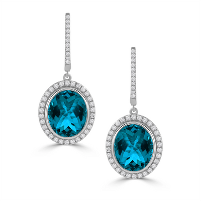 Doves Earrings in White Gold containing London blue topaz, Multi-gemstone, Diamond E11228LBT